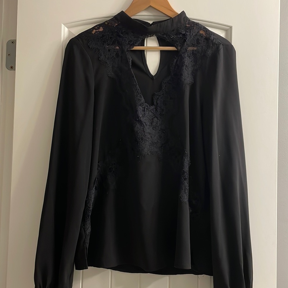 Womens high neck black lace blouse